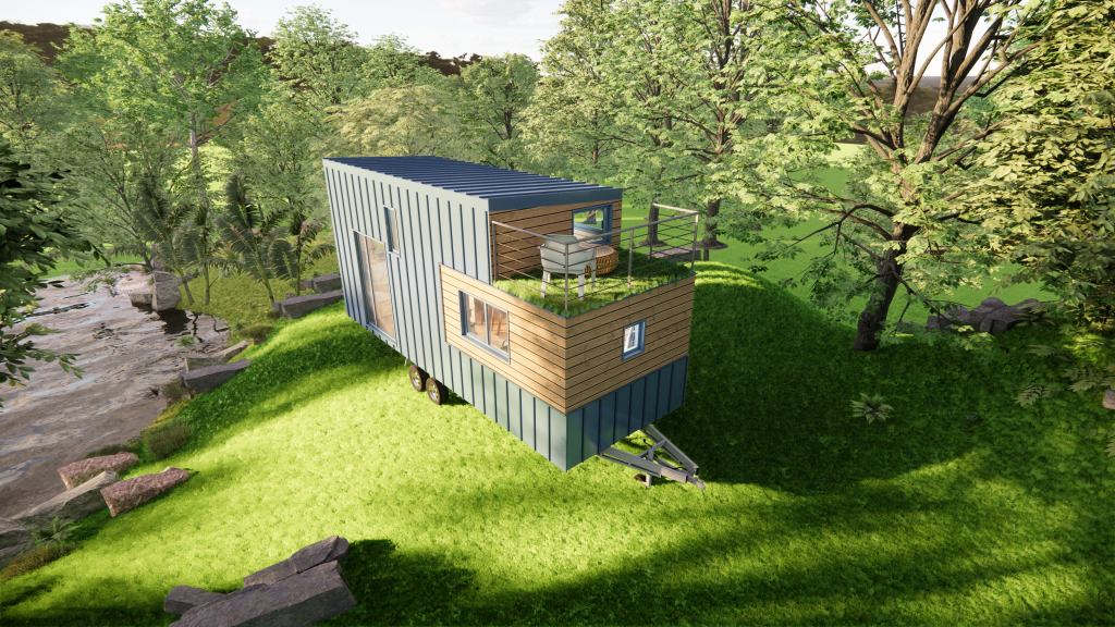 tiny house toit terrasse la Georgette dans un environnement naturel