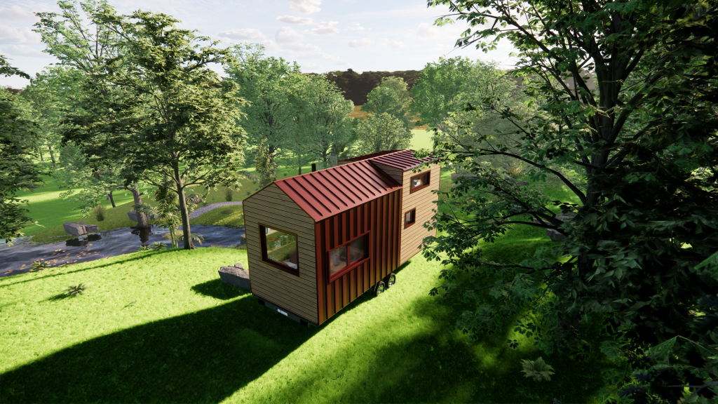 tiny house toit bipente la Lucette dans un environnement naturel