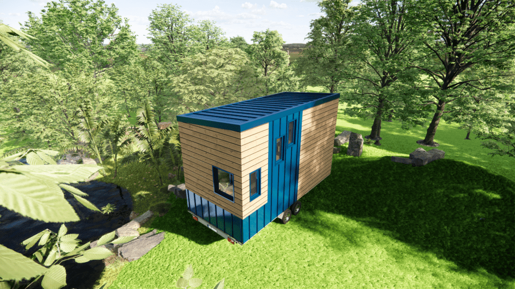 tiny house concept : une petite tiny house au bardage aluminium bleu