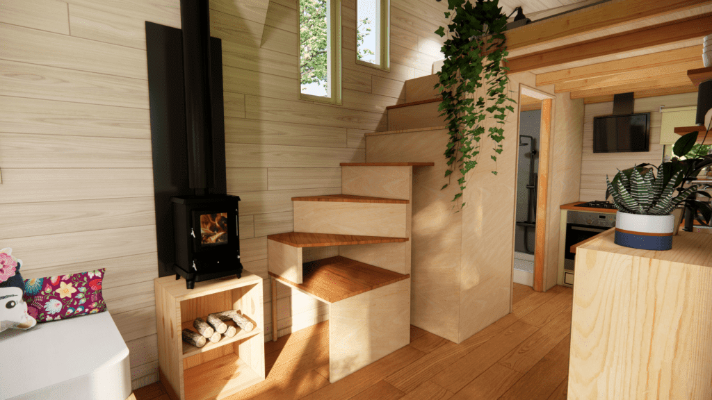 mini maison bois avec poêle à bois