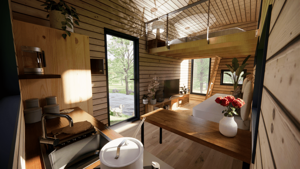 mini maison bois aménagée et équipée sur mesure