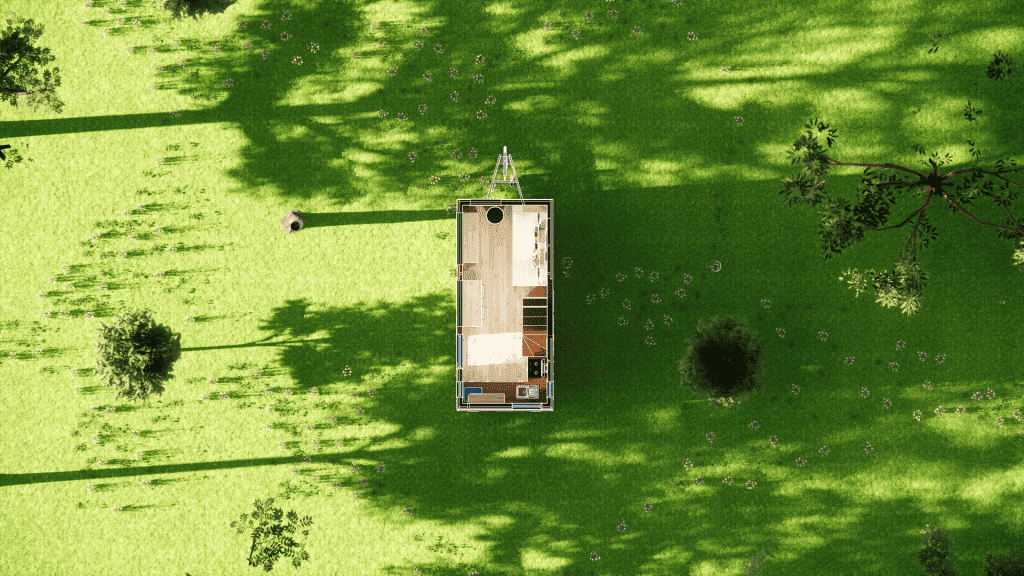 petite tiny house écologique vue du dessus rez-de-chaussée