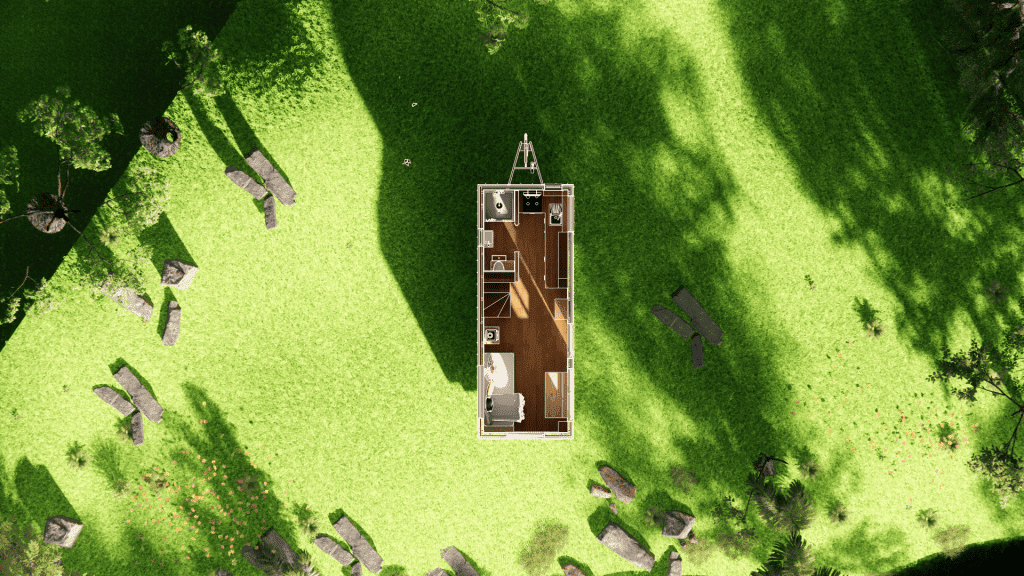 tiny house avec hublot la Paulette vue du dessus rez-de-chaussée
