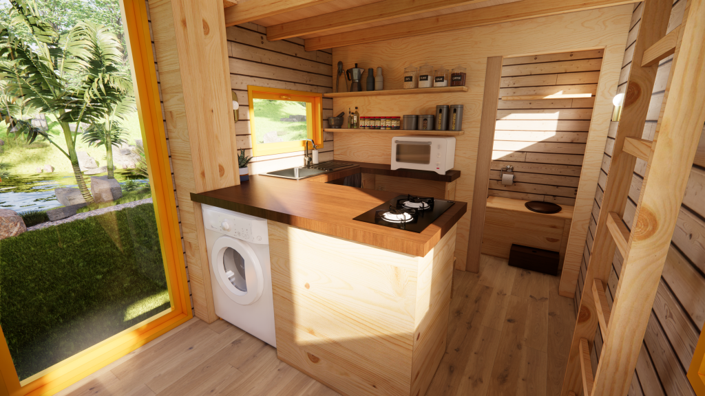 tiny house en bois avec cuisine équipée VS tiny house container